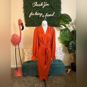 City Chic Burnt Orange Wrap Dress with Tie